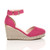 Right side view of Fuchsia Suede Mid Wedge Heel Buckle Ankle Strap Espadrille Sandals