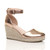 Front right side view of Rose Gold PU Mid Wedge Heel Buckle Ankle Strap Espadrille Sandals