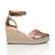 Right side view of Rose Gold PU Mid Wedge Heel Buckle Ankle Strap Espadrille Sandals