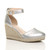 Front right side view of Silver PU Mid Wedge Heel Buckle Ankle Strap Espadrille Sandals