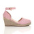 Right side view of Pale Pink Suede Mid Wedge Heel Buckle Ankle Strap Espadrille Sandals