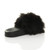 Back right side view of Black Fur Flat Faux Fur Fluffy Sandals Sliders