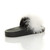 Back right side view of Black / White Flat Feather Fluffy Flip Flops Sliders Sandals