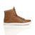 Right side view of Light Tan PU Flat Lace Up Hi-Top Trainers Ankle Boots