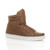 Front right side view of Tan PU Flat Lace Up Hi-Top Trainers Ankle Boots