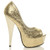 Right side view of Gold Glitter High Heel Platform Peep Toe Court Shoes