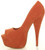 Left side view of Orange Suede High Heel Platform Peep Toe Court Shoes