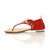 Left side view of Red Gold Trim Rose Diamante T-Bar Stretch Sandals