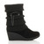 Right side view of Black Suede Mid Heel Wedge Knitted Collar Slouch Ankle Boots