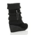 Back right side view of Black Suede Mid Heel Wedge Knitted Collar Slouch Ankle Boots