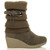 Right side view of Khaki Suede Mid Heel Wedge Knitted Collar Slouch Ankle Boots
