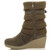Left side view of Khaki Suede Mid Heel Wedge Knitted Collar Slouch Ankle Boots
