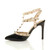 Left side view of Black Patent High Heel Punk Rock Studded T-Bar Strappy Pointed Shoes