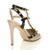 Back right side view of Nude Patent High Heel Punk Rock Studded T-Bar Strappy Pointed Shoes