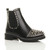 Front right side view of Black PU Low Heel Chunky Studded Chelsea Ankle Boots