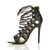 Left side view of Black PU High Heel Strappy Lace Up Ghillie Sandals