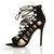 Left side view of Black Suede High Heel Strappy Lace Up Ghillie Sandals