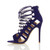 Left side view of Cobalt Blue Suede High Heel Strappy Lace Up Ghillie Sandals