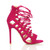 Right side view of Fuchsia Pink Suede High Heel Strappy Lace Up Ghillie Sandals