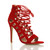 Front right side view of Red Suede High Heel Strappy Lace Up Ghillie Sandals