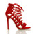 Right side view of Red Suede High Heel Strappy Lace Up Ghillie Sandals