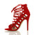 Left side view of Red Suede High Heel Strappy Lace Up Ghillie Sandals