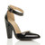 Front right side view of Black Patent High Block Heel Ankle Strap Pointed Court Shoes