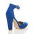 Back right side view of Cobalt Blue Suede High Block Heel Ankle Strap Pointed Court Shoes