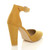 Back right side view of Mustard Yellow Suede High Block Heel Ankle Strap Pointed Court Shoes