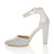 Left side view of Silver Mesh Glitter High Block Heel Ankle Strap Pointed Court Shoes