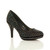 Front right side view of Black Diamante Glitter High Heel Platform Court Shoes Front right side view of Black Diamante Glitter High Heel Platform Court Shoes