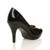 Back right side view of Black Patent High Heel Platform Court Shoes