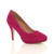 Front right side view of Fuchsia Pink Suede High Heel Platform Court Shoes Front right side view of Fuchsia Pink Suede High Heel Platform Court Shoes