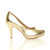 Right side view of Gold PU High Heel Platform Court Shoes Right side view of Gold PU High Heel Platform Court Shoes