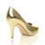 Back right side view of Gold PU High Heel Platform Court Shoes Back right side view of Gold PU High Heel Platform Court Shoes