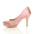 Left side view of Champagne Pink Satin High Heel Platform Court Shoes Left side view of Champagne Pink Satin High Heel Platform Court Shoes