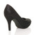 Back right side view of Black Mesh Diamante High Heel Platform Court Shoes