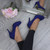 Model wearing Cobalt Blue Suede High Heel Platform Court Shoes Model wearing Cobalt Blue Suede High Heel Platform Court Shoes