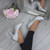 Model wearing Silver Glitter High Heel Platform Court Shoes
