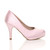 Right side view of Baby Pink Satin High Heel Platform Court Shoes