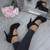 Model wearing Black Suede High Heel Platform Mary Jane Court Shoes