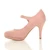 Left side view of Baby Pink Suede High Heel Platform Mary Jane Court Shoes
