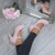Model wearing Baby Pink Suede High Heel Platform Mary Jane Court Shoes