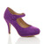 Front right side view of Purple Suede High Heel Platform Mary Jane Court Shoes