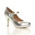 Front right side view of Silver PU High Heel Platform Mary Jane Court Shoes