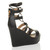 Back right side view of Black PU High Heel Wedge Lace Up Ghillie Sandals Back right side view of Black PU High Heel Wedge Lace Up Ghillie Sandals