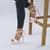 Model wearing Baby Pink Satin High Heel Crossed Straps Platform Sandals