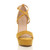 Front view of Mustard Suede High Heel Crossed Straps Platform Sandals