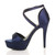 Left side view of Navy Satin High Heel Crossed Straps Platform Sandals