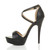 Left side view of Black PU High Heel Crossed Straps Platform Sandals